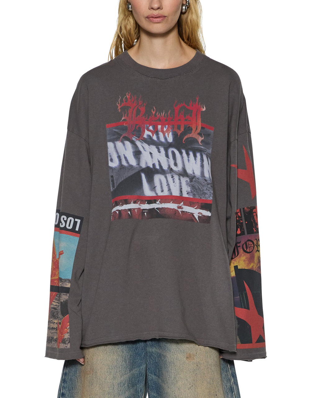Womens Altar Ls Boyfriend Tee Charcoal Oversized Tees - Grey