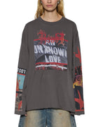 Womens Altar Ls Boyfriend Tee Charcoal Oversized Tees - Grey