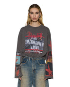 Womens Altar Ls Boyfriend Tee Charcoal Oversized Tees - Grey