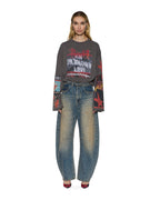 Womens Altar Ls Boyfriend Tee Charcoal Oversized Tees - Grey