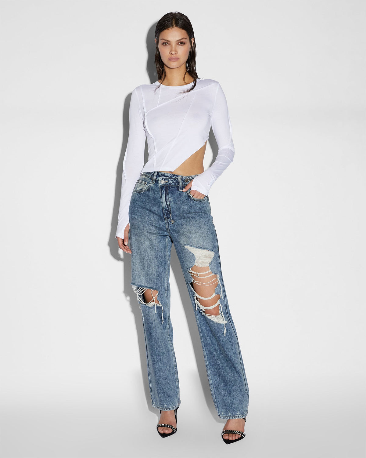 Womens Relax Jean Overkast Trashed Relaxed Denim Jeans - Denim