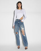 Womens Relax Jean Overkast Trashed Relaxed Denim Jeans - Denim