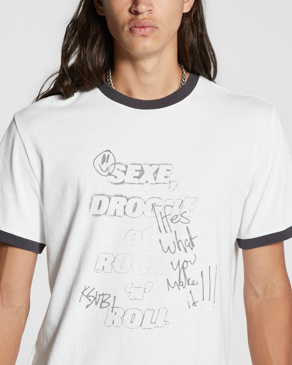 Mens Sexe Kash Ss Ringer Tee White Regular Tees - White