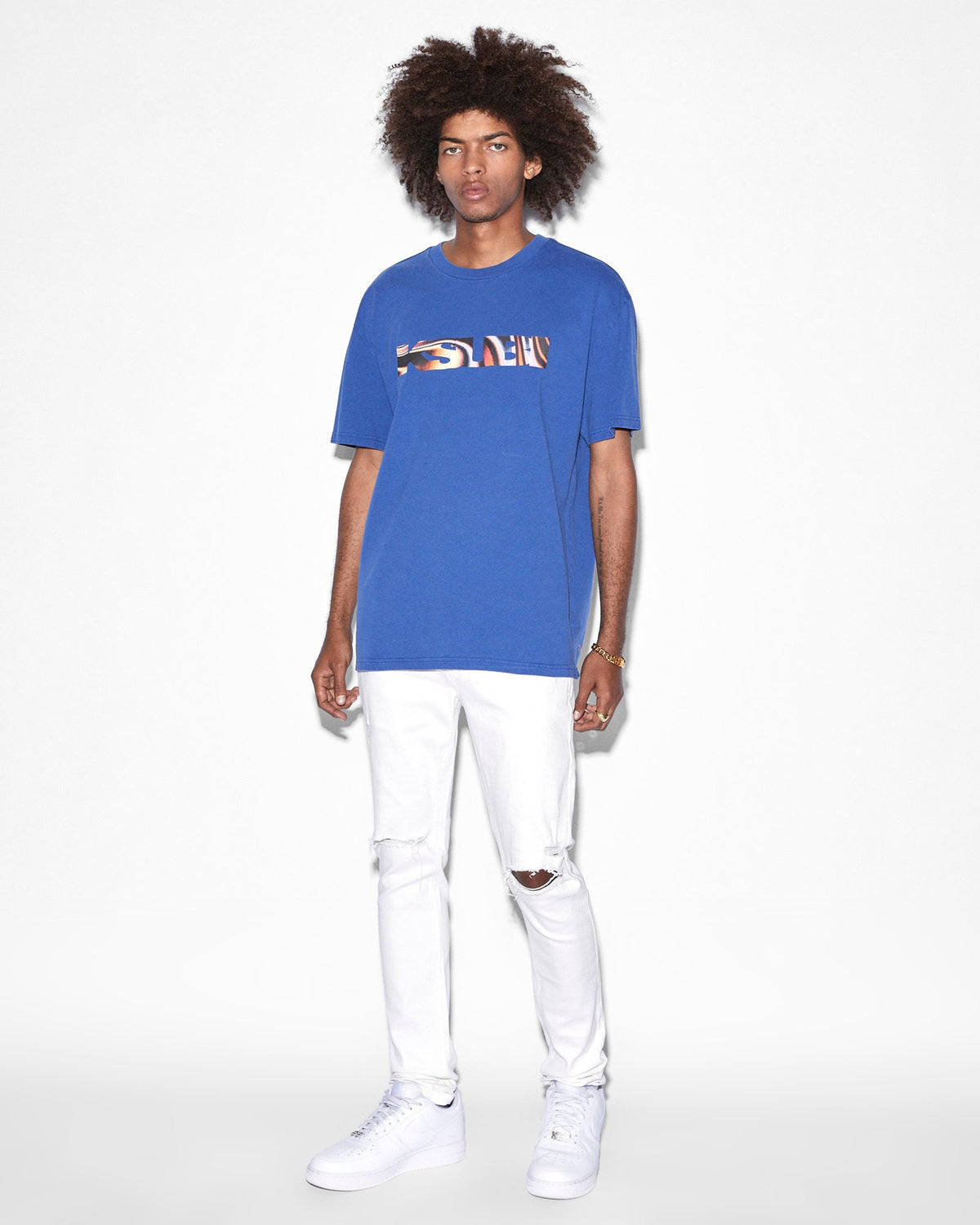 Mens Mind State Biggie Ss Tee Solid Blue Oversized Tees - Blue