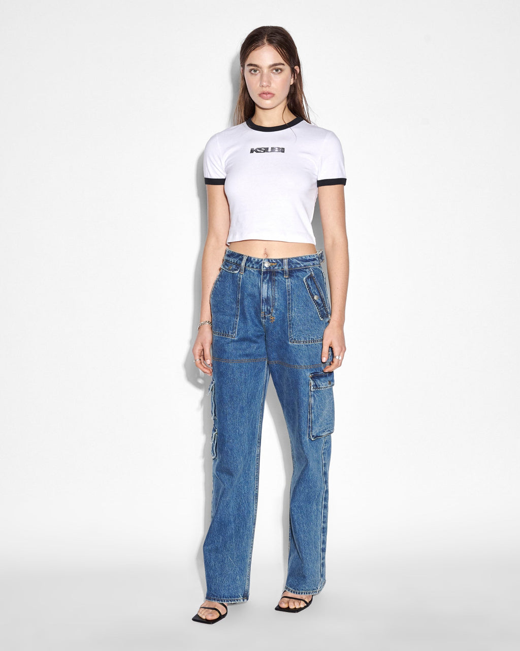 Womens Low Rider Recall Cargo Baggy Denim Jeans - Denim