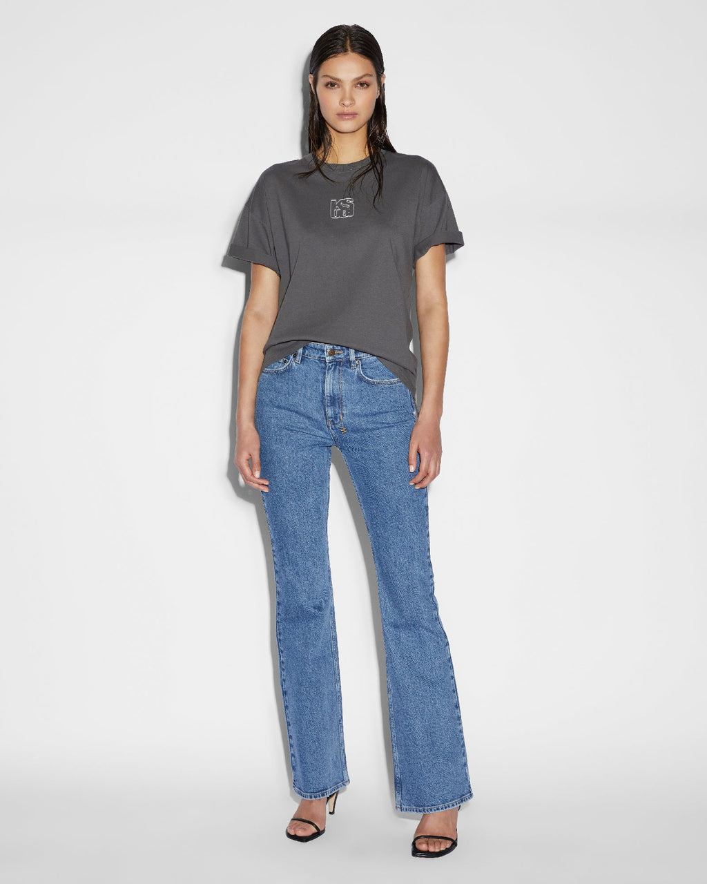 Womens Stacked Oh G Ss Tee Charcoal Oversized Tees - Grey