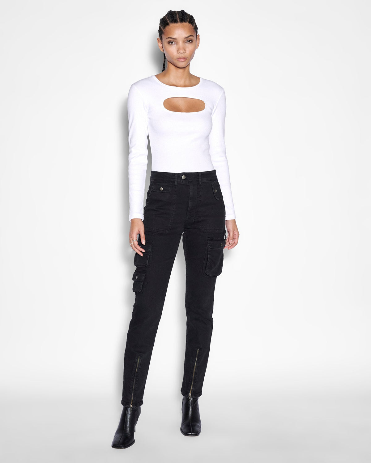 Womens Straight Up Stealth Cargo Slim Straight Denim Jeans - Black
