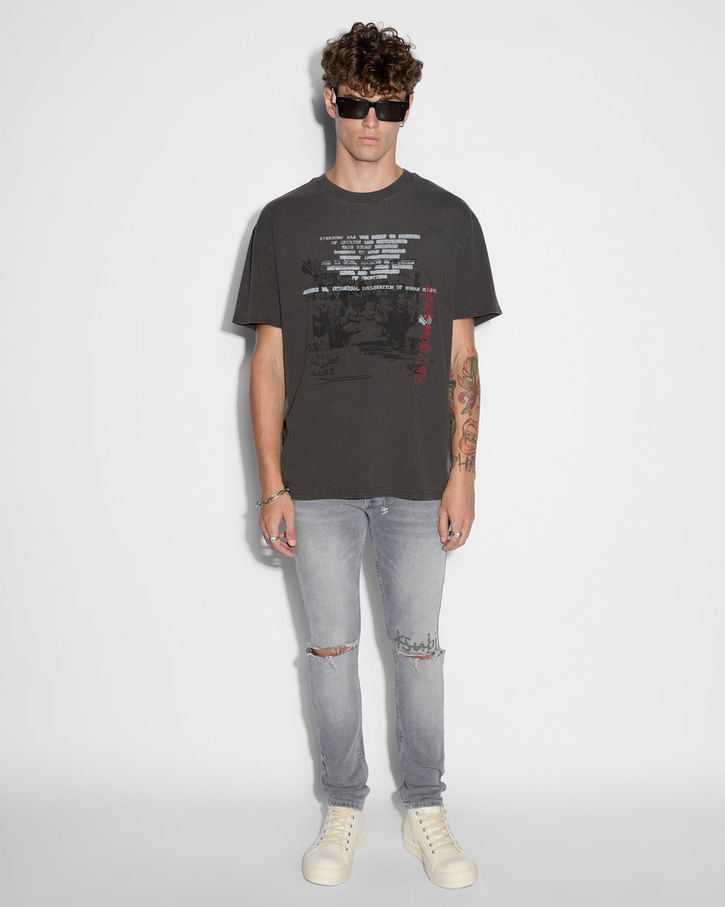 Mens Van Winkle Thrifted Skinny Denim Jeans - Grey