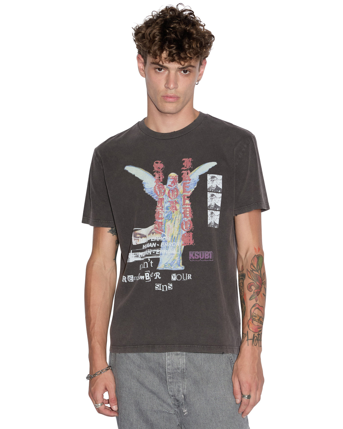 Mens Sinners Kash Ss Tee Acid Black Regular Tees - Black