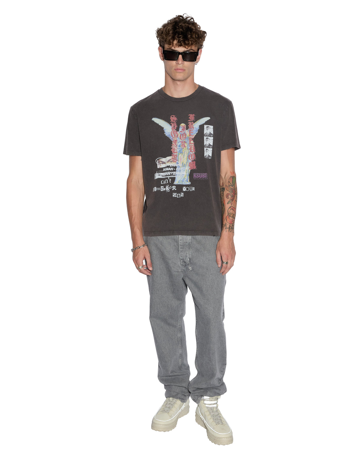 Mens Sinners Kash Ss Tee Acid Black Regular Tees - Black