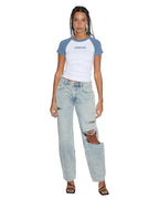 Womens Brooklyn Jean Worn Thrashed Straight Denim Jeans - Denim