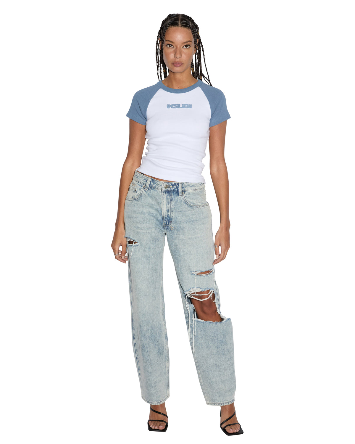 Womens Ksb Baby Ringer Ss Tee Charcoal/white Fitted Tees - Grey