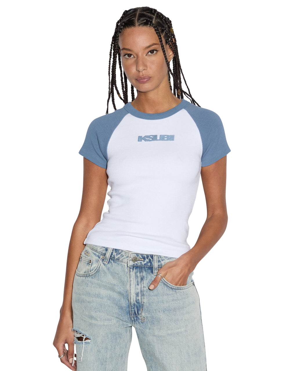 Womens Ksb Baby Ringer Ss Tee Charcoal/white Fitted Tees - Grey