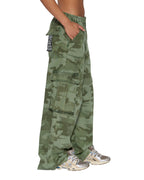 Womens Ksuper Cargo Pant Hash Camo Baggy Pants - Green