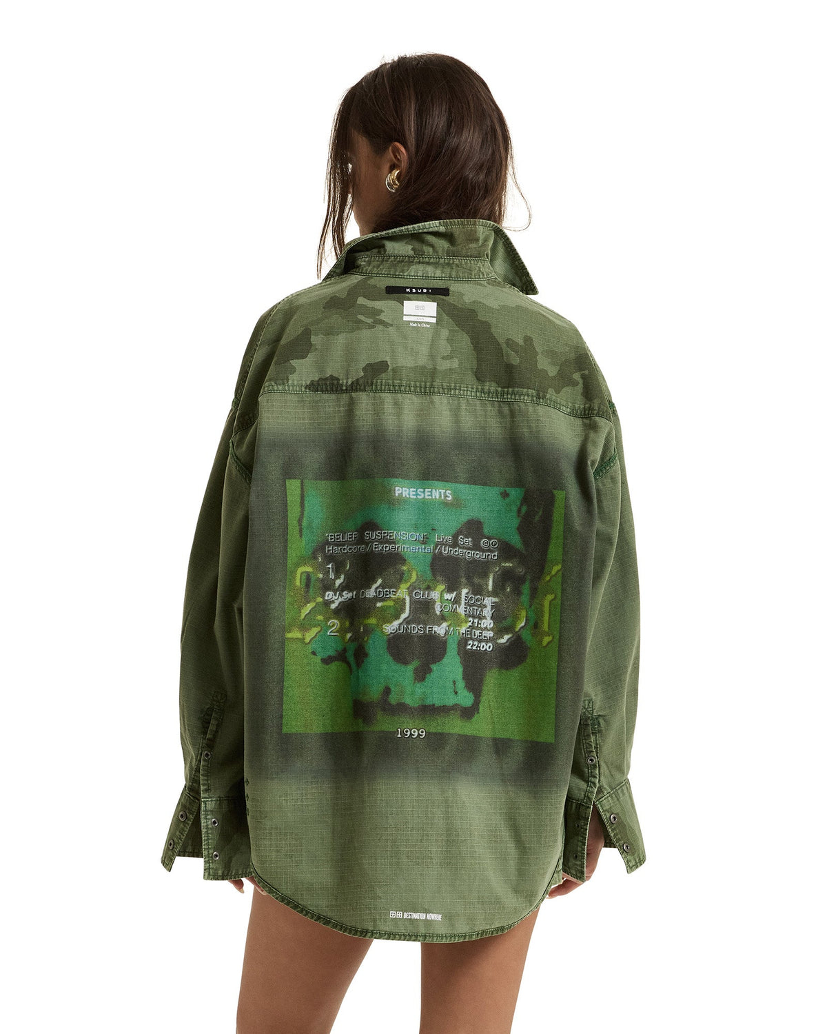 Womens Astra Cargo Shirt Hash Camo Oversized Shirts - Green