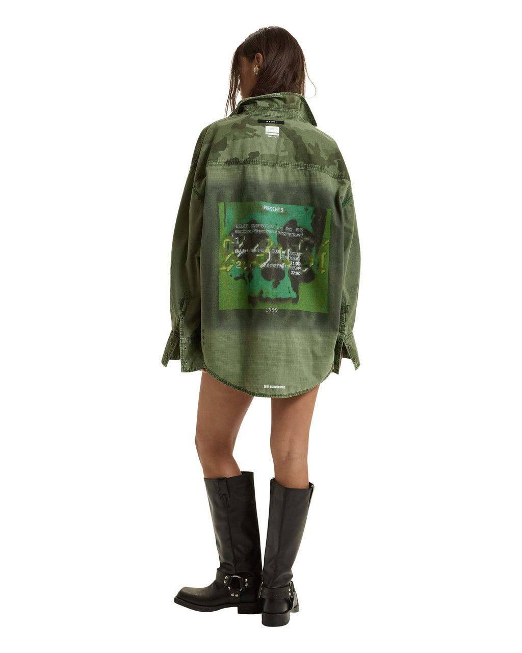 Womens Astra Cargo Shirt Hash Camo Oversized Shirts - Green