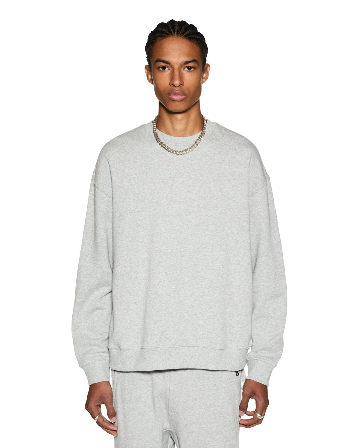 Mens 4 X 4 Biggie Crew Grey Marle Oversized Fleece - Grey