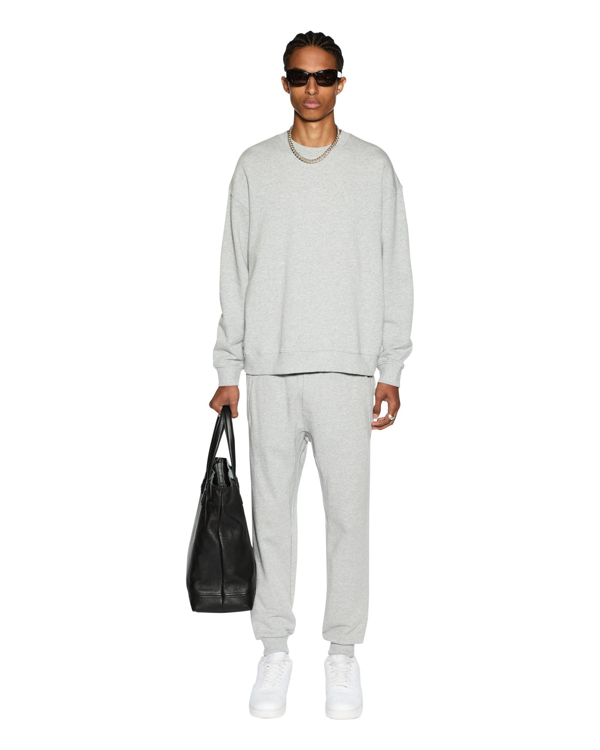 Mens 4 X 4 Biggie Crew Grey Marle Oversized Fleece - Grey