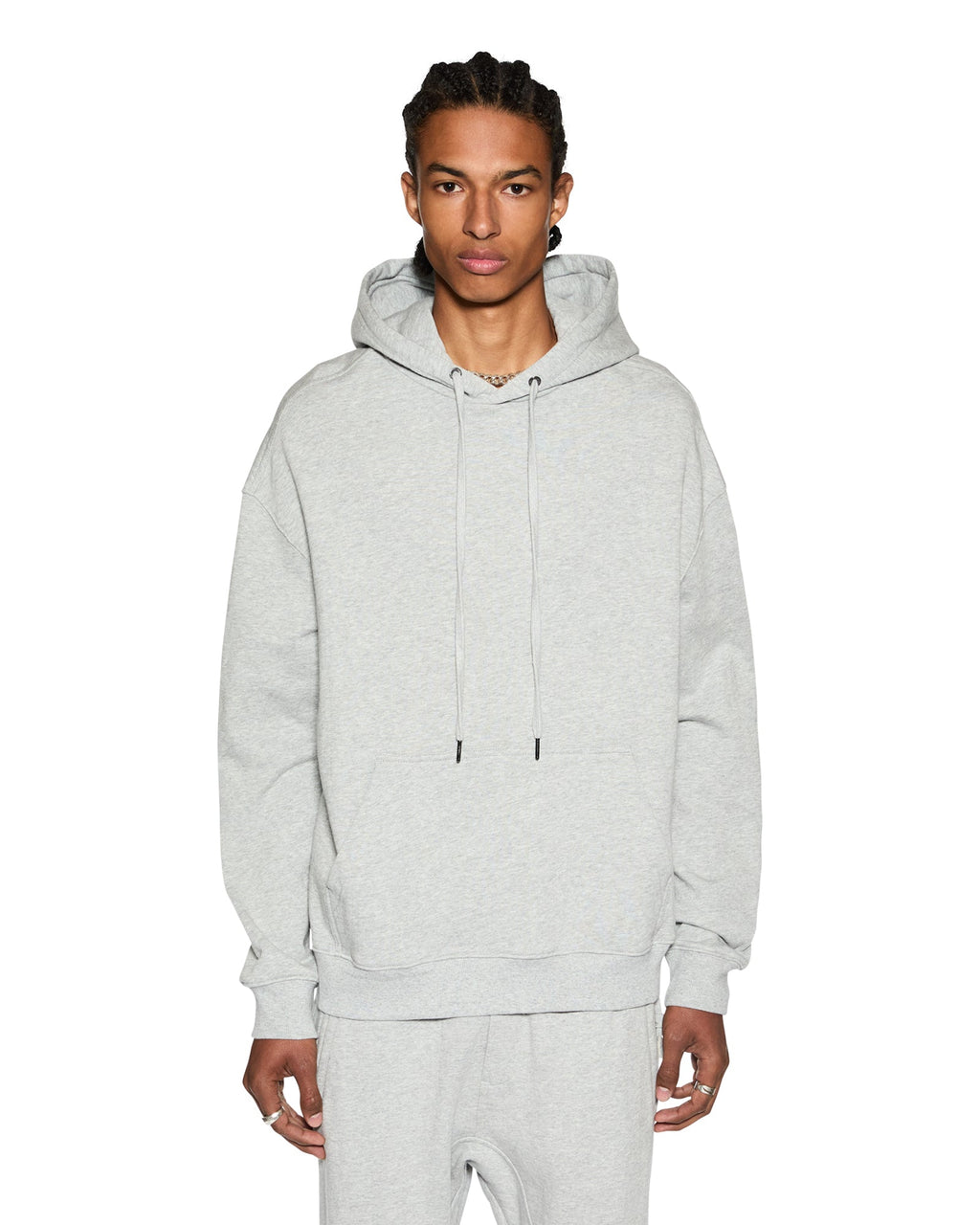 Mens 4 X 4 Biggie Hoodie Grey Marle Oversized Fleece - Grey
