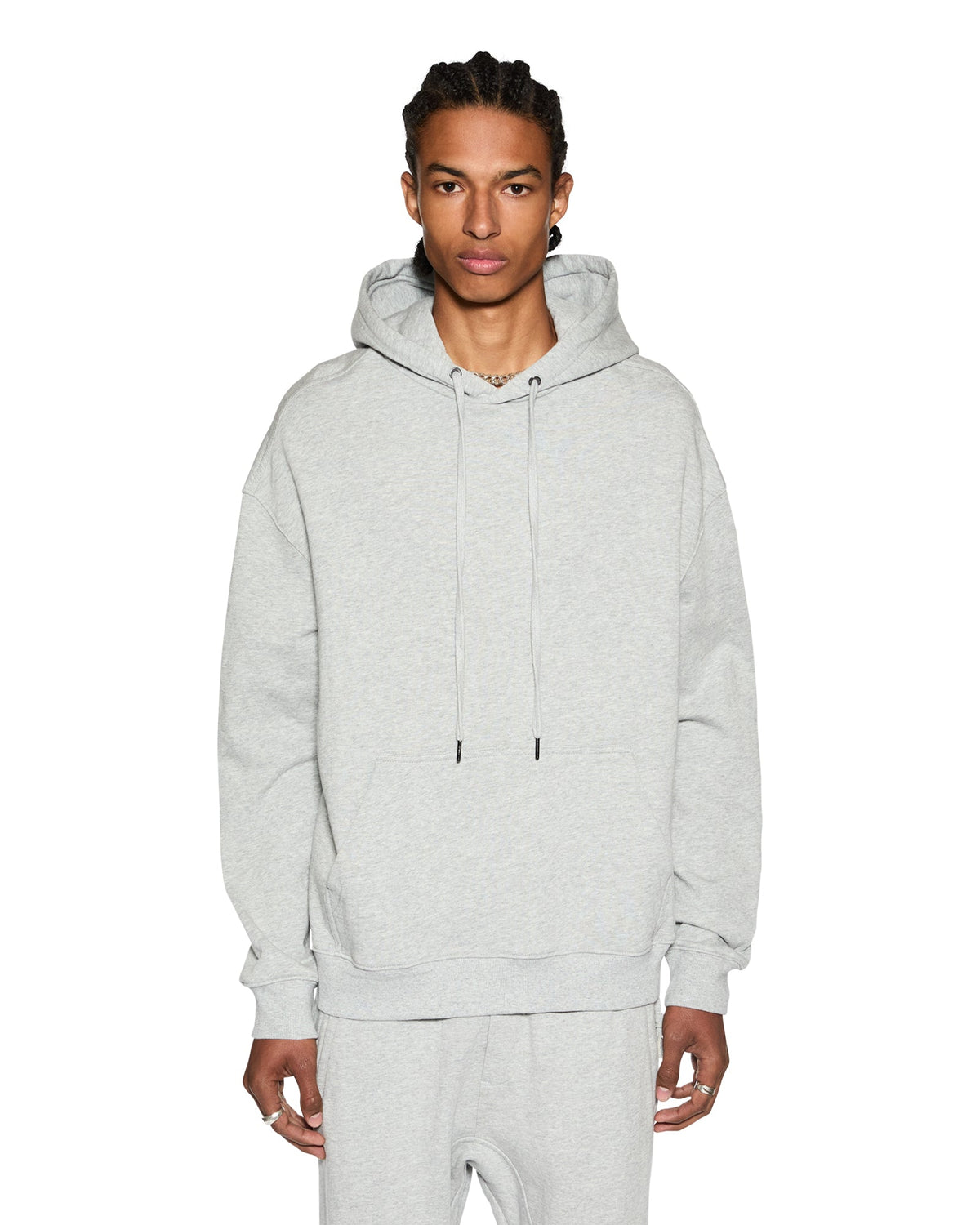 Mens 4 X 4 Biggie Hoodie Grey Marle Oversized Fleece - Grey