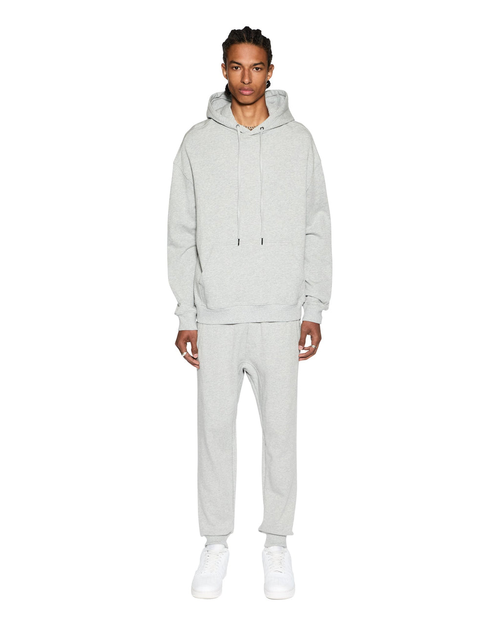 Mens 4 X 4 Biggie Hoodie Grey Marle Oversized Fleece - Grey