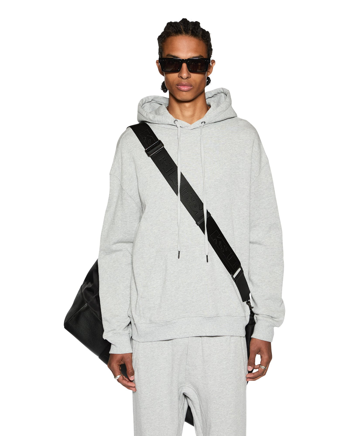 Mens 4 X 4 Biggie Hoodie Grey Marle Oversized Fleece - Grey