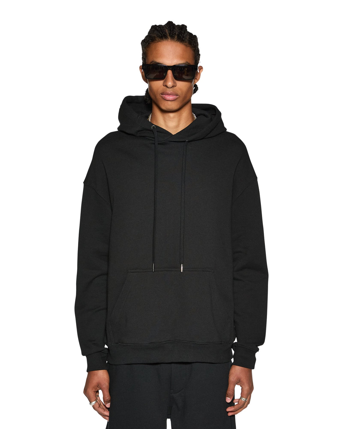 Mens 4 X 4 Biggie Hoodie Jet Black Oversized Fleece - Black