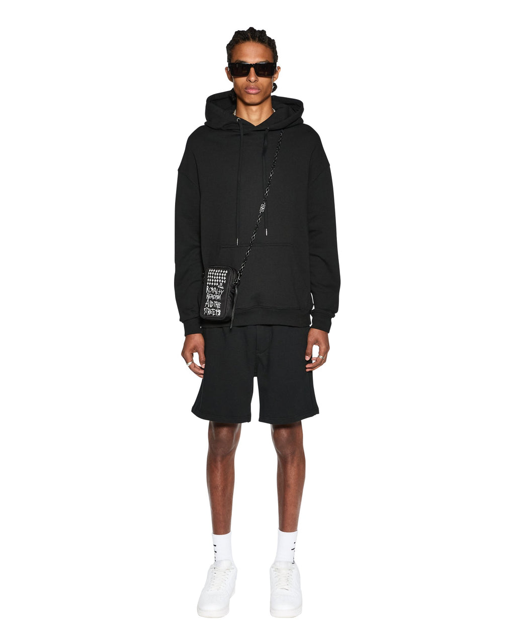Mens 4 X 4 Biggie Hoodie Jet Black Oversized Fleece - Black