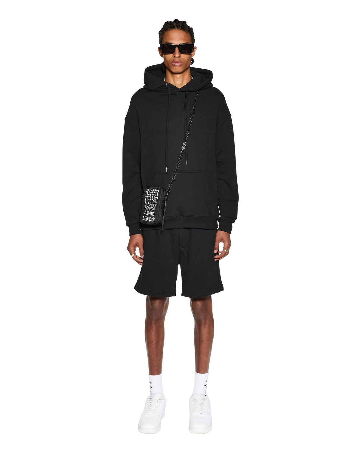 Mens 4 X 4 Biggie Hoodie Jet Black Oversized Fleece - Black