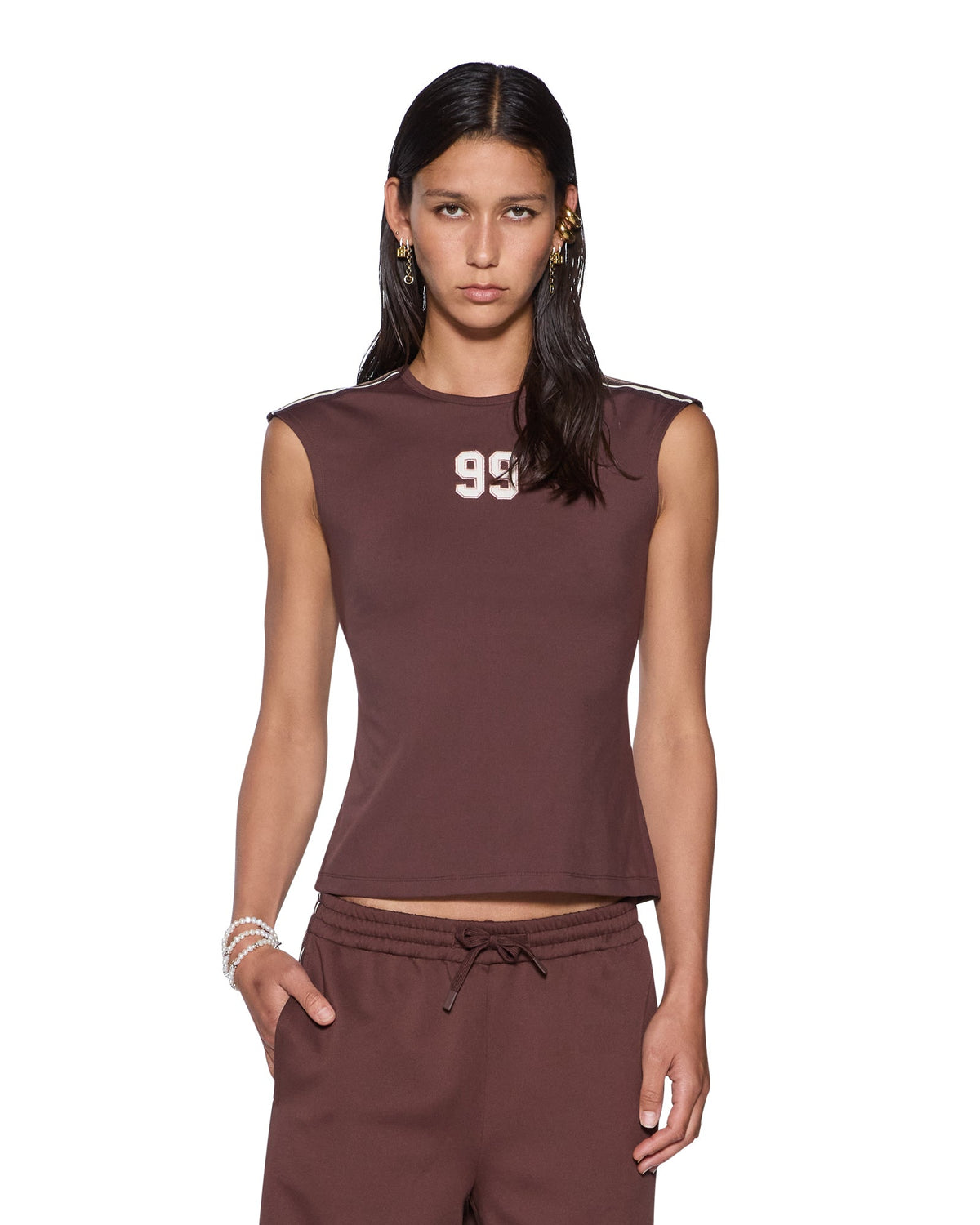 Womens 99 Ss Slim Open Back Tee Mocha Slim Tees - Brown