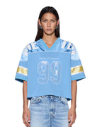 Womens 99 Spark Jersey Azure Yellow Boxy Fashion Tops - Blue
