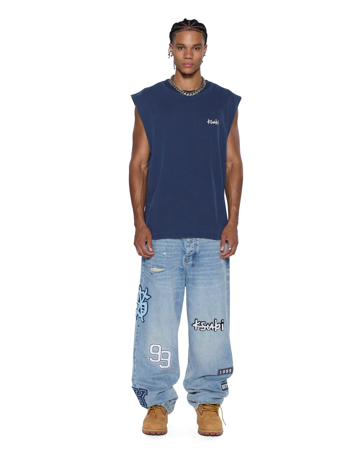 Mens All Day Biggie Cut Off Tee Deep Oversized Tees - Navy