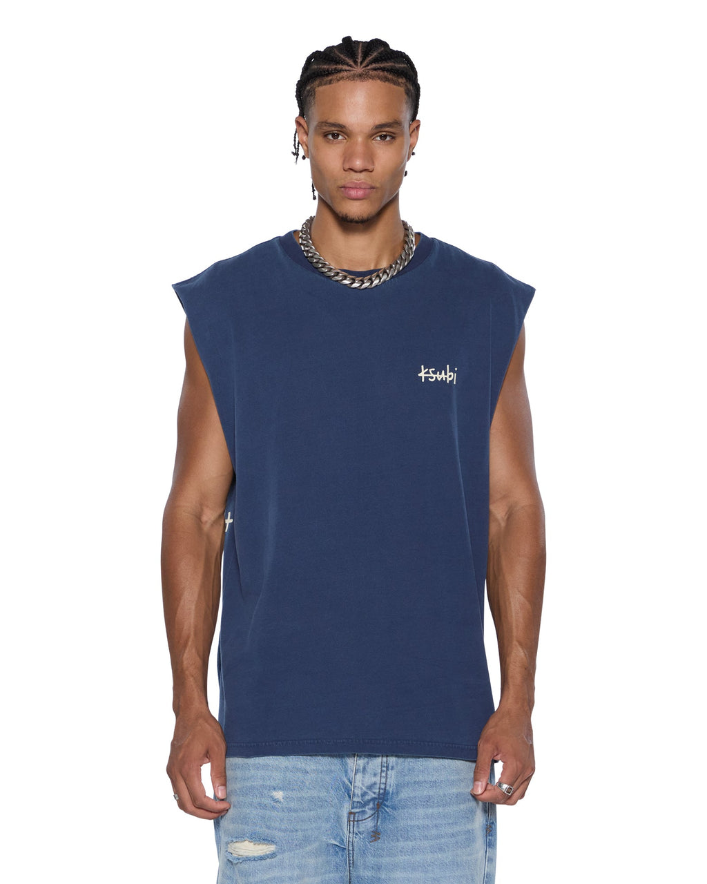 Mens All Day Biggie Cut Off Tee Deep Oversized Tees - Navy