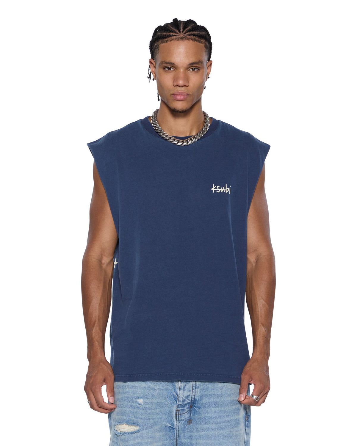 Mens All Day Biggie Cut Off Tee Deep Oversized Tees - Navy