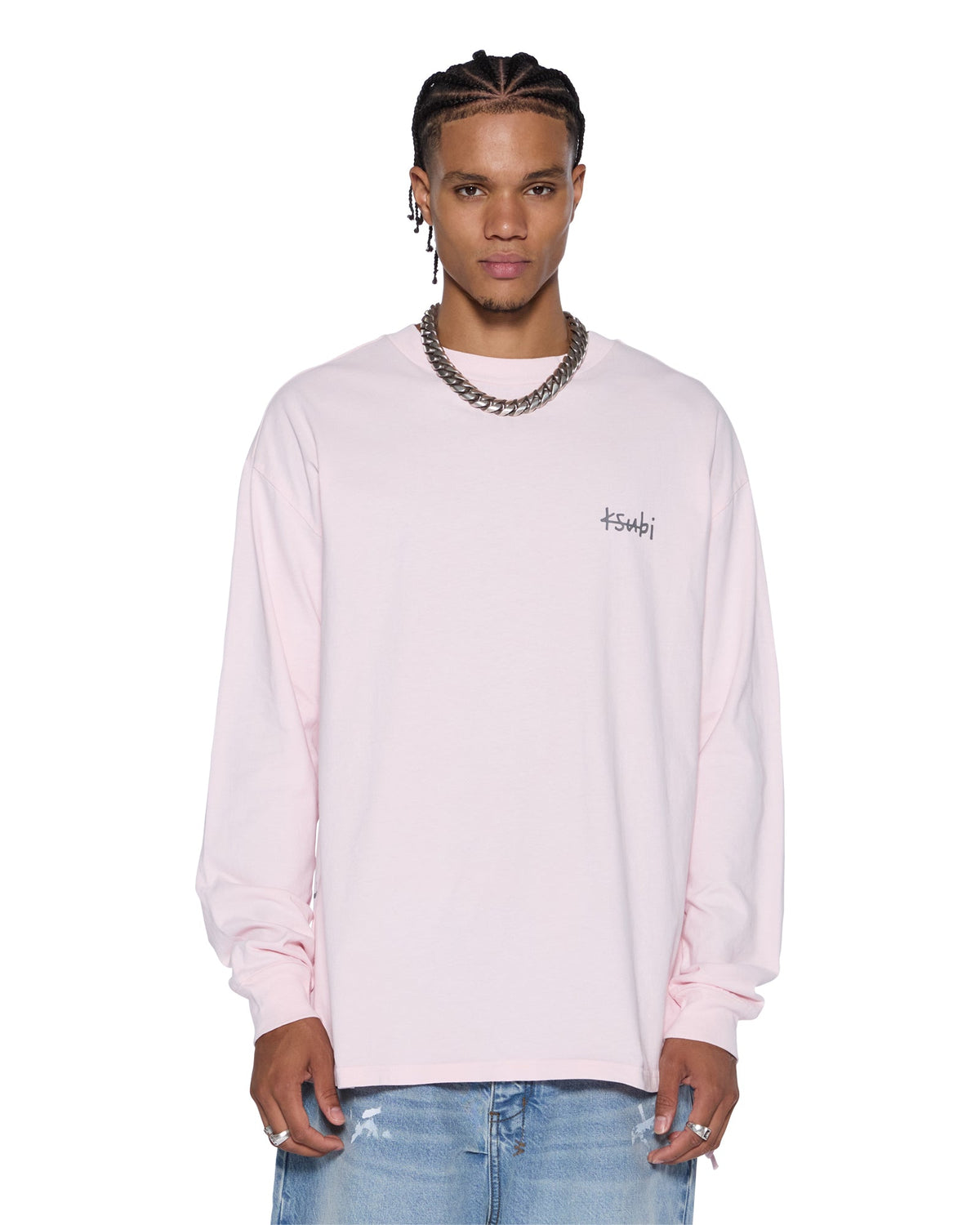 Mens Allday Biggie Ls Tee Ice Quartz Oversized Tees - Pink