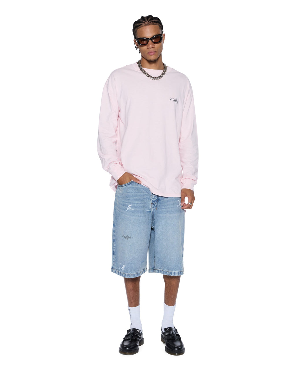 Mens Allday Biggie Ls Tee Ice Quartz Oversized Tees - Pink