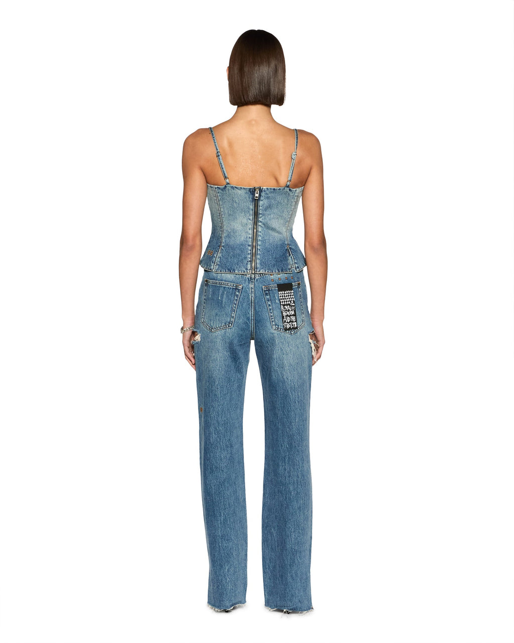 Womens Athena Bustier Aged Fitted Fashion Tops - Denim