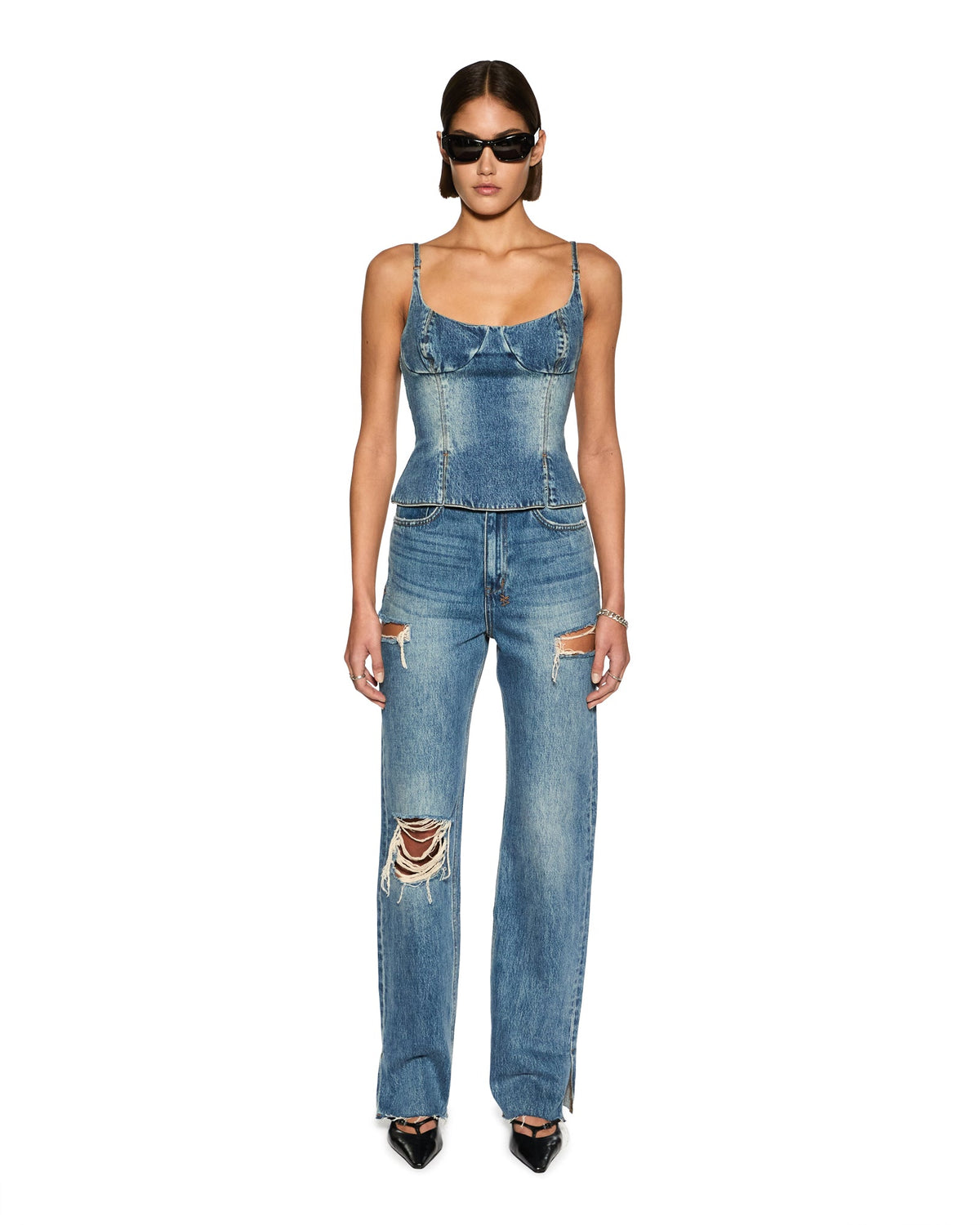 Womens Playback Aged Kut Out Straight Denim Jeans - Denim