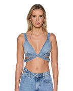 Womens Crossover Bralette Chroma Fitted Fashion Tops - Denim