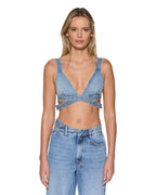 Womens Crossover Bralette Chroma Fitted Fashion Tops - Denim