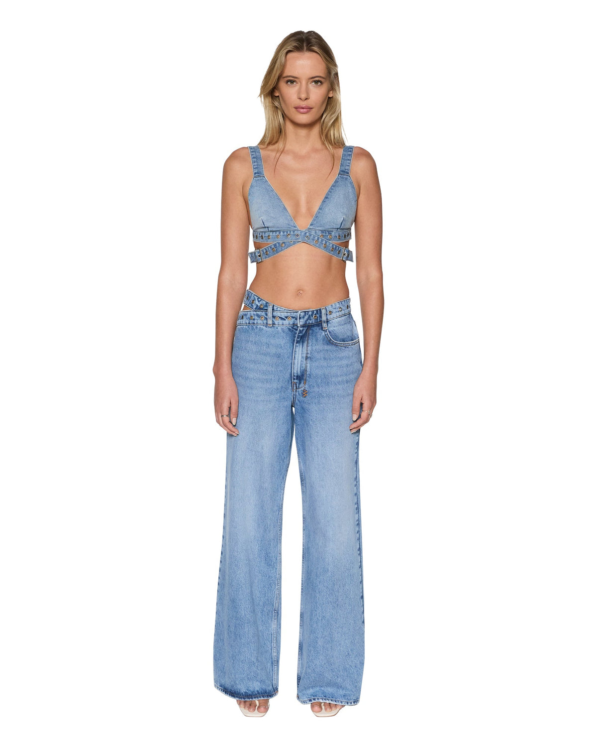 Womens Crossover Bralette Chroma Fitted Fashion Tops - Denim