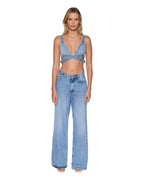 Womens Crossover Bralette Chroma Fitted Fashion Tops - Denim