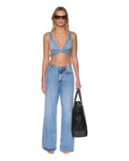 Womens Crossover Bralette Chroma Fitted Fashion Tops - Denim