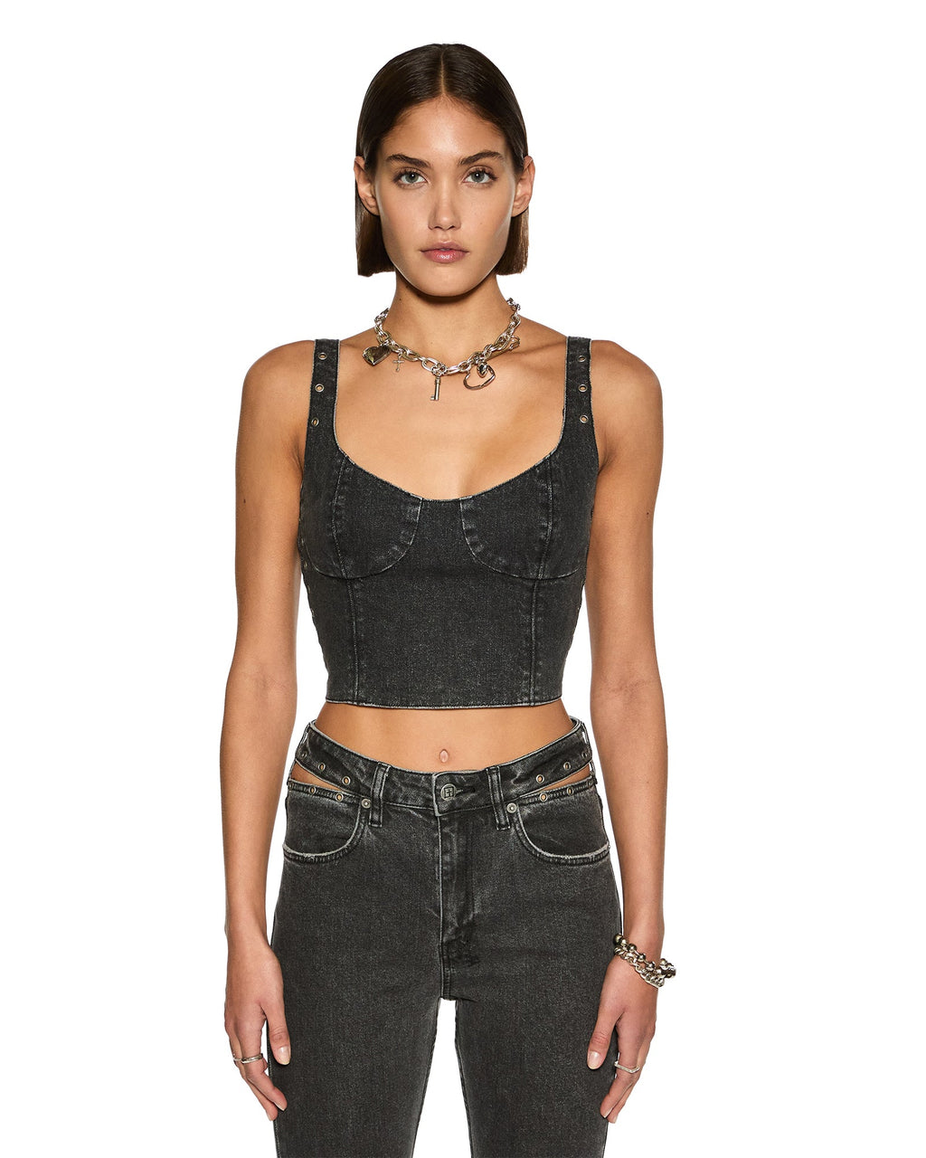 Womens Dauphine Bustier Shadow Fitted Fashion Tops - Black