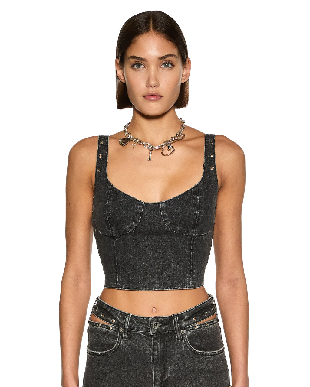 Womens Dauphine Bustier Shadow Fitted Fashion Tops - Black