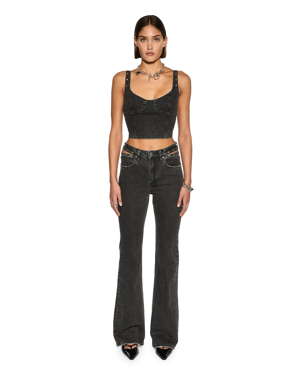 Womens Dauphine Bustier Shadow Fitted Fashion Tops - Black
