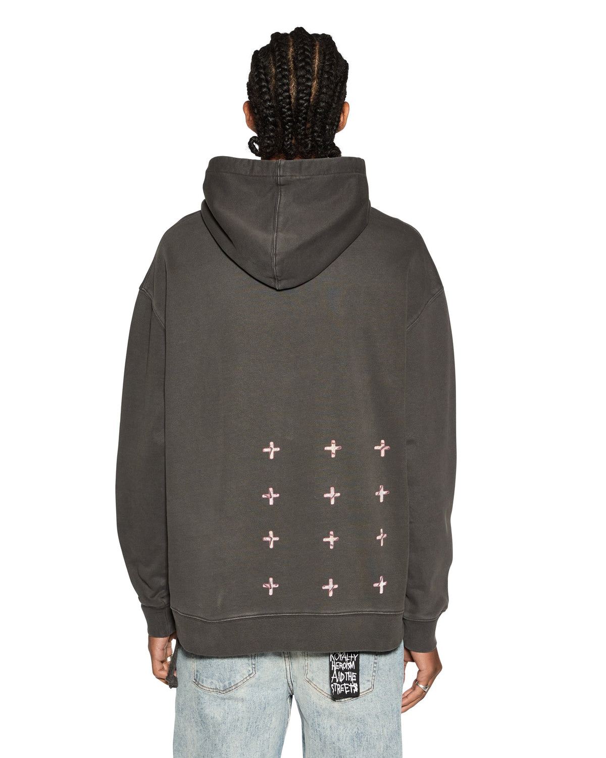 Mens Dug Out Biggie Hoodie Faded Black Oversized Fleece - Black