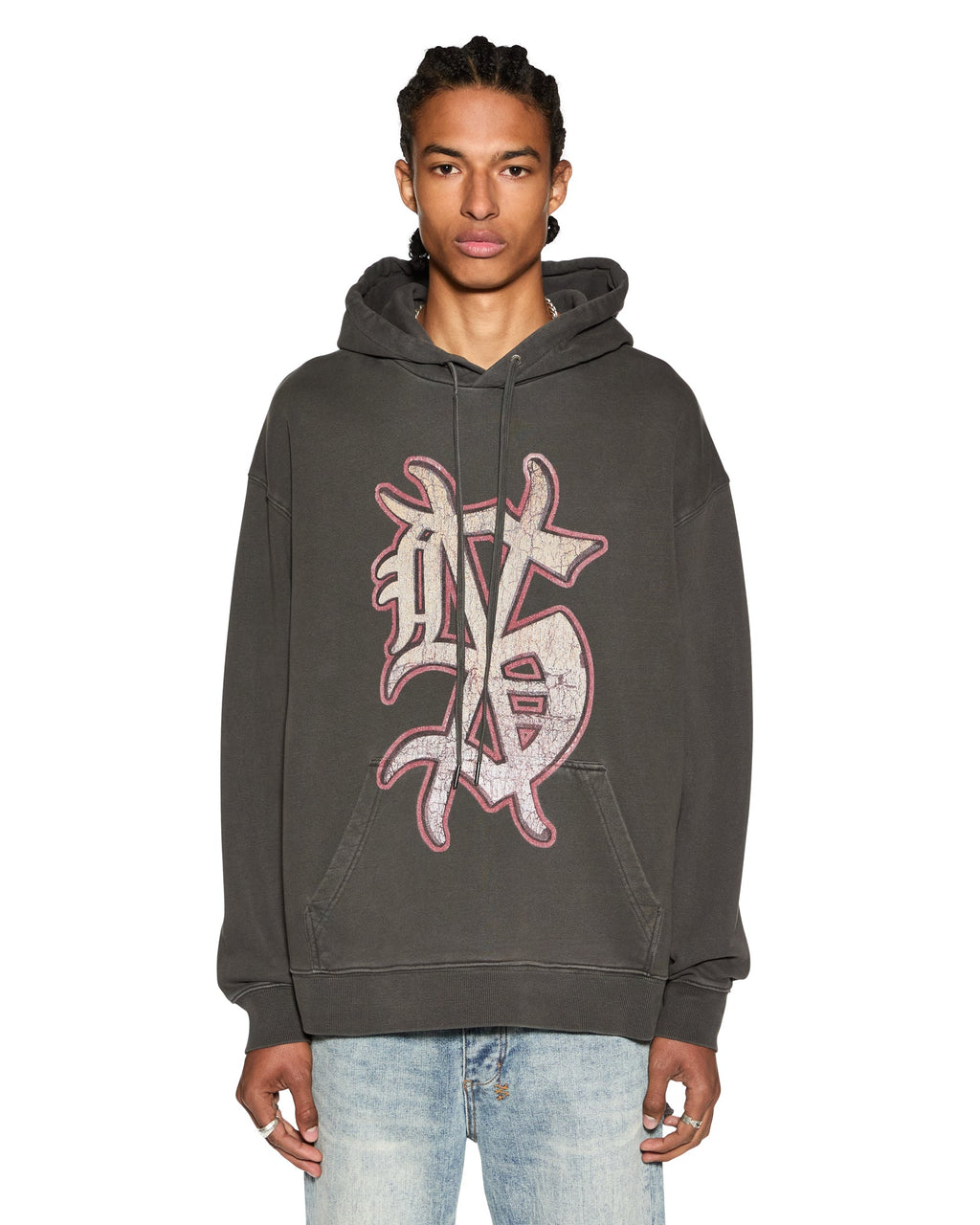 Mens Dug Out Biggie Hoodie Faded Black Oversized Fleece - Black