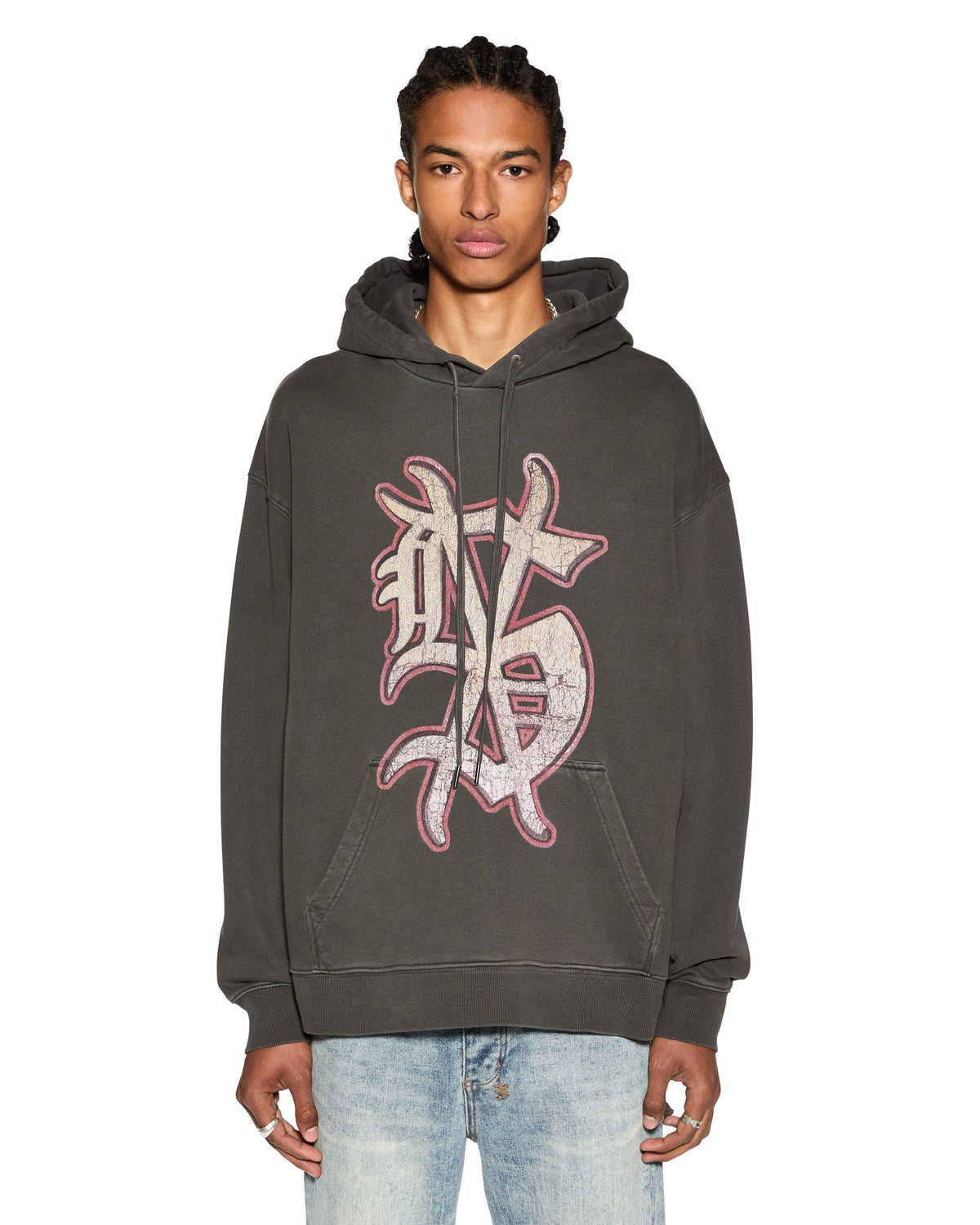 Mens Dug Out Biggie Hoodie Faded Black Oversized Fleece - Black