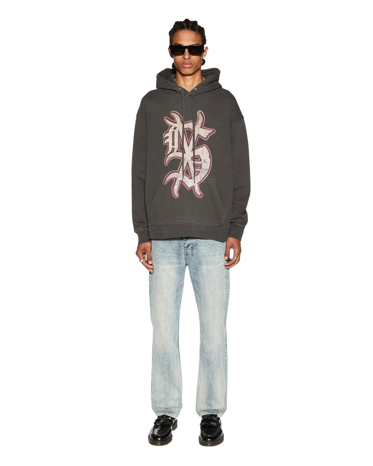 Mens Dug Out Biggie Hoodie Faded Black Oversized Fleece - Black